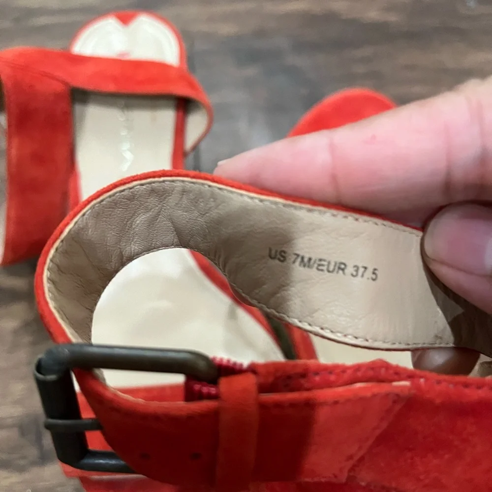 Via Spiga Orange‎ Suede Espadrille Wedge Sandals Sz. 7
